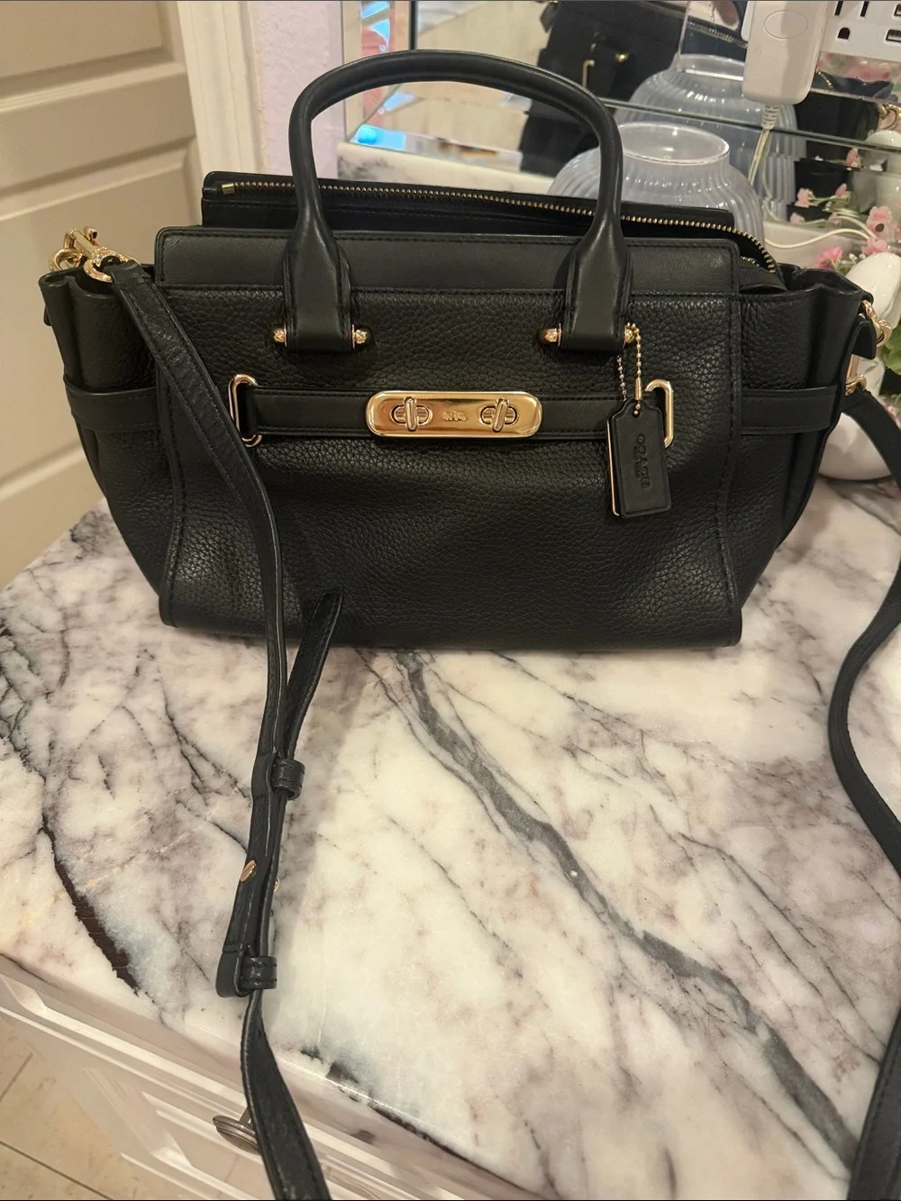 Coach Black Pebbled Leather Satchel with Gold Hardware